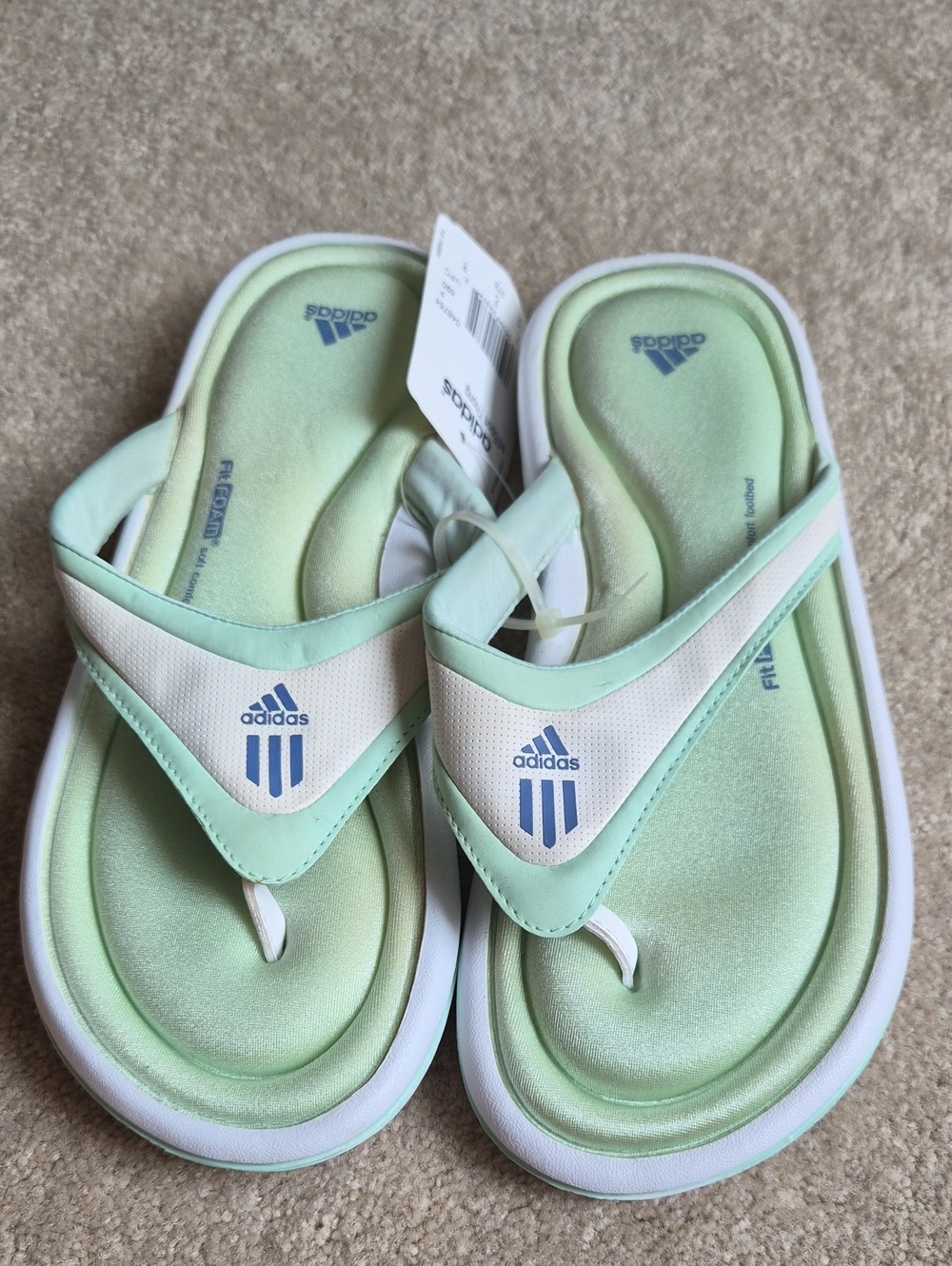 adidas Mint Green and White Women's Thong Sandals